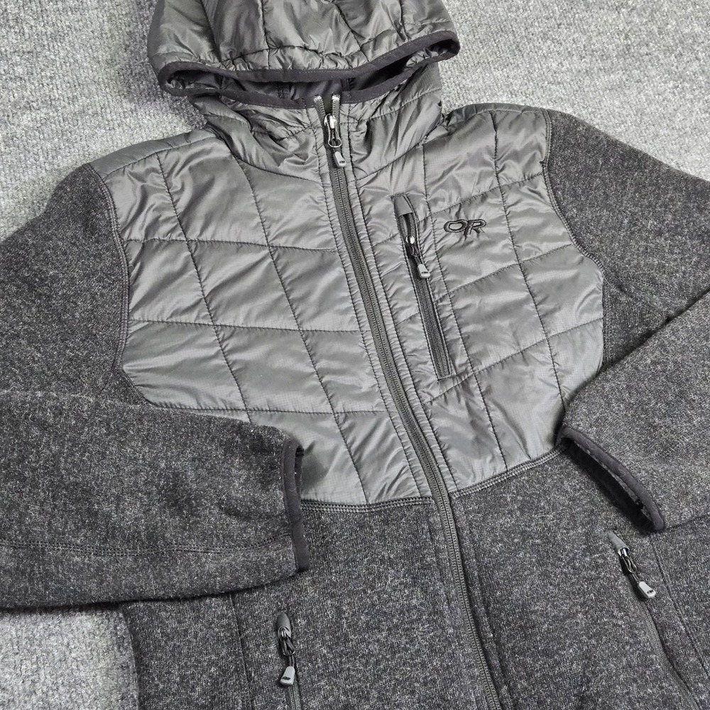 Outdoor Research OR Hybrid Jacket Womens Large Gray Hooded Insulated Fleece Zip